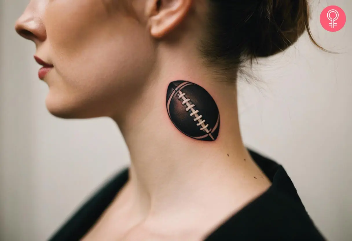 Woman with an American football neck tattoo