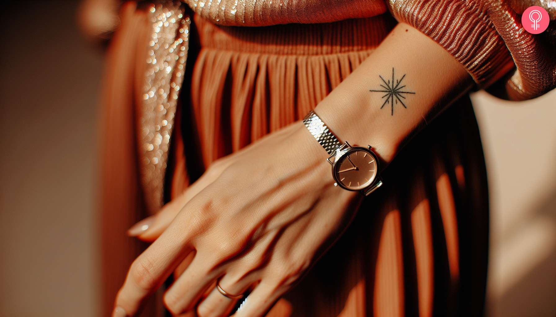 Woman with fine line North Star tattoo on her wrist