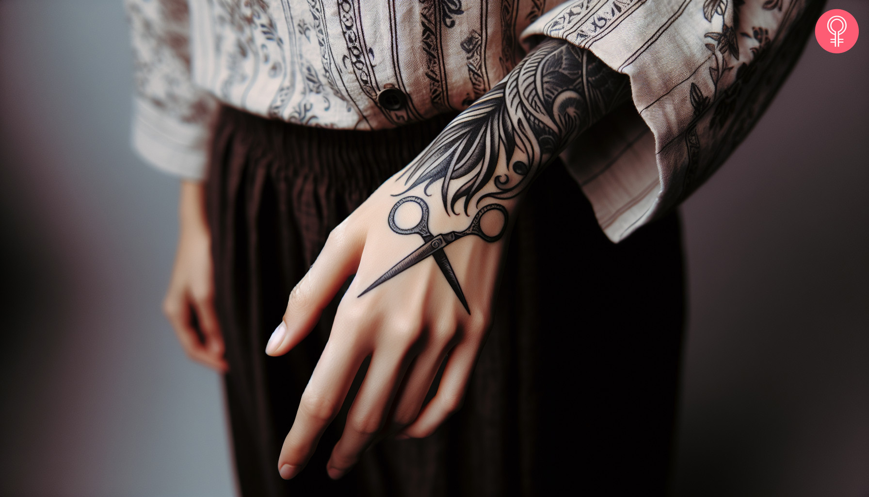 Woman with scissors tattoo on her hand