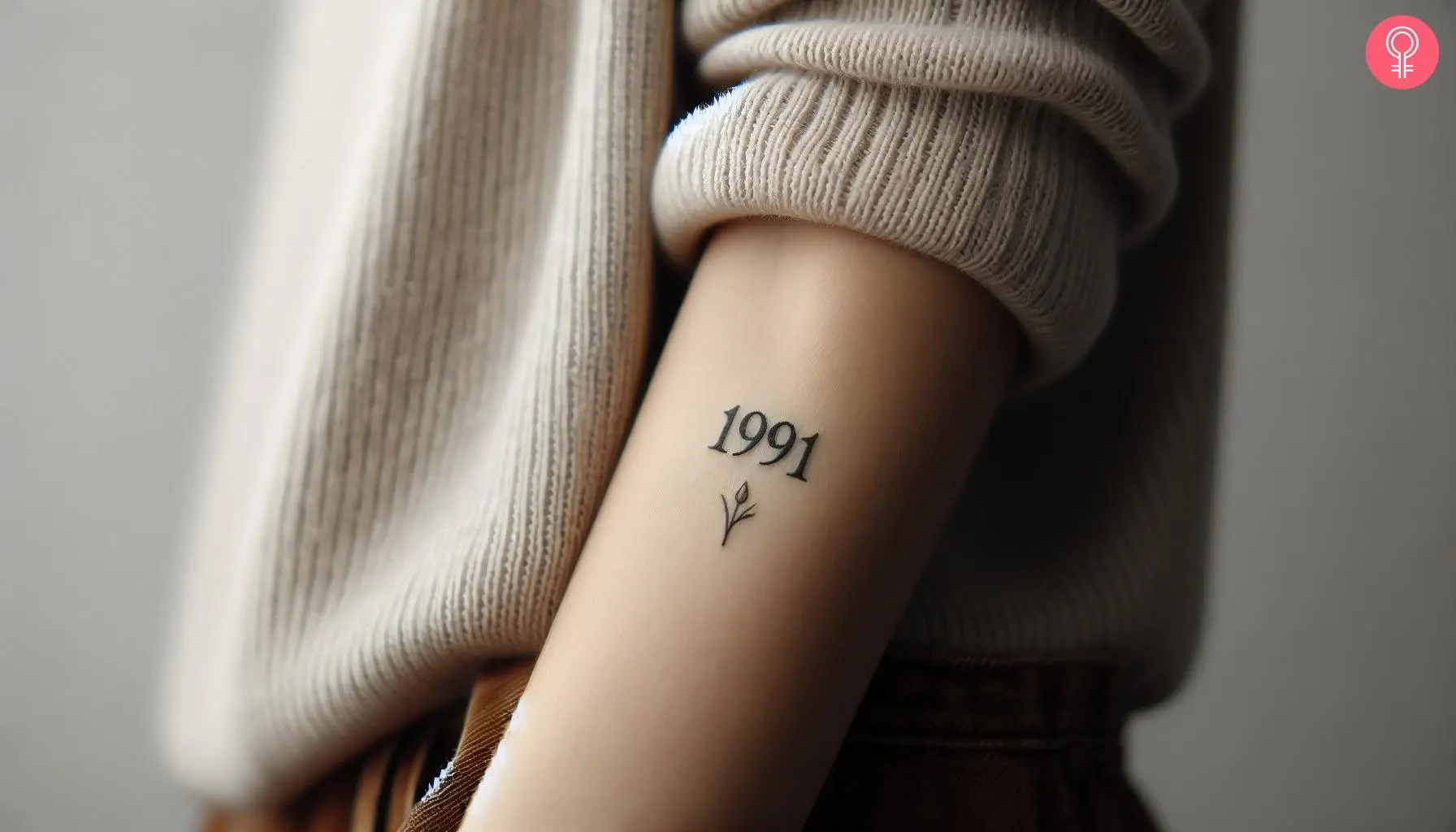 Woman with year 1991 tattoo on her forearm