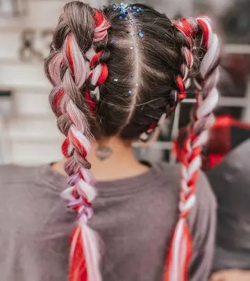 Woman with a glittery braided hairstyle