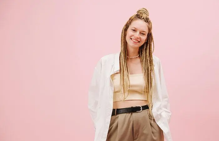 A woman flaunting knotted braids