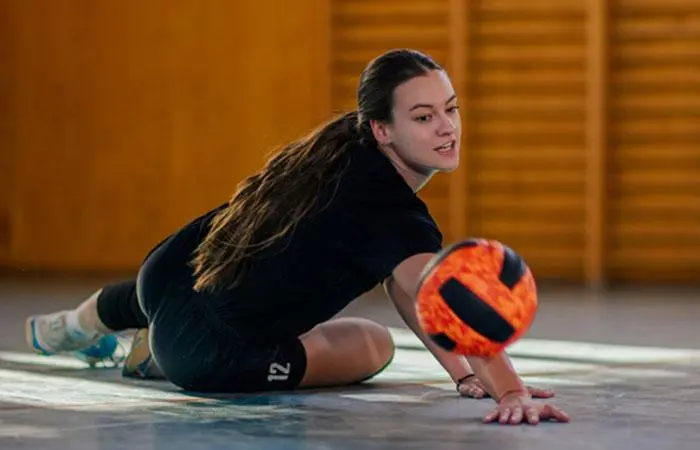 Woman with a long ponytail volleyball hairstyle