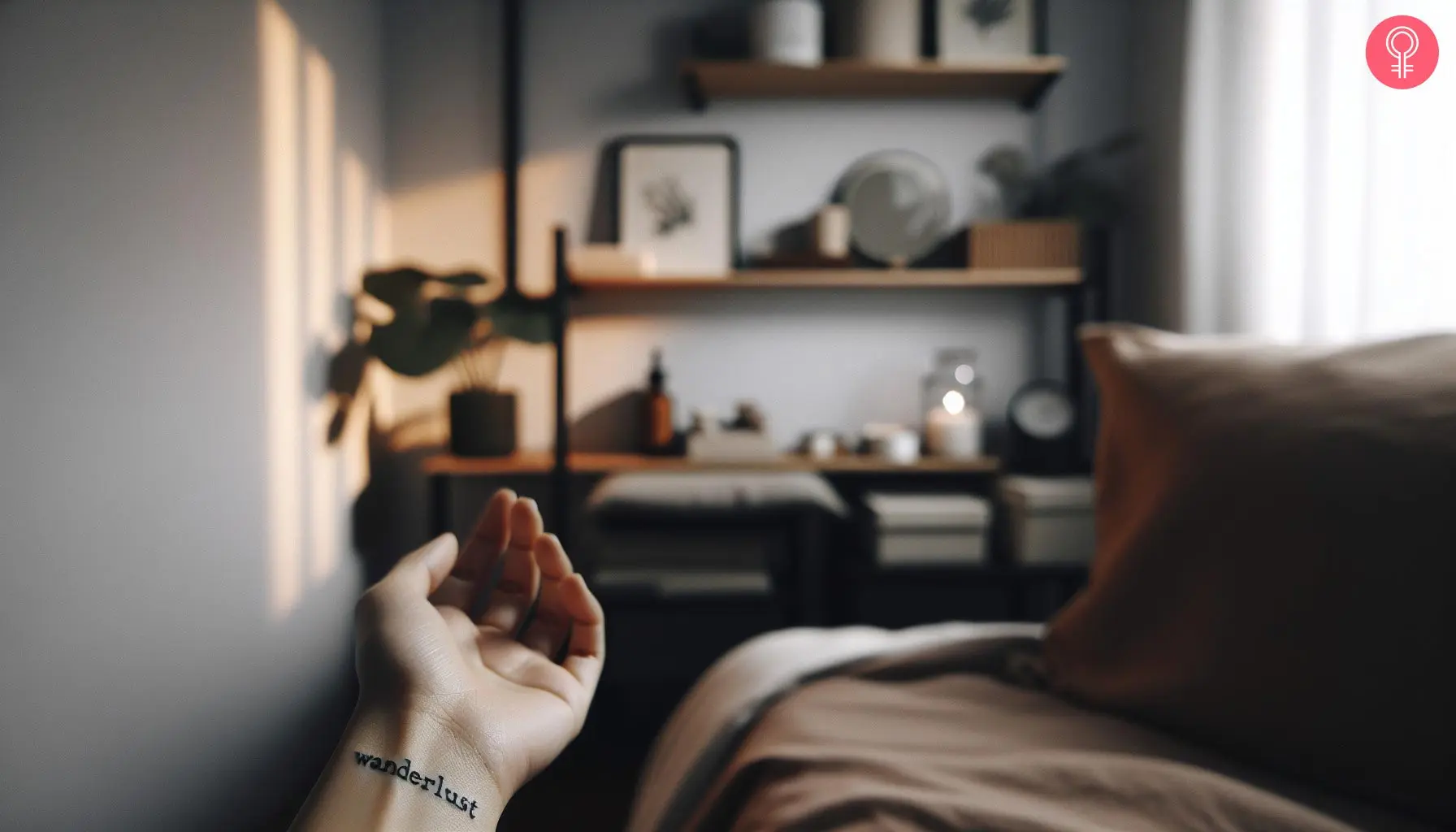 A simple script wanderlust tattoo on the wrist