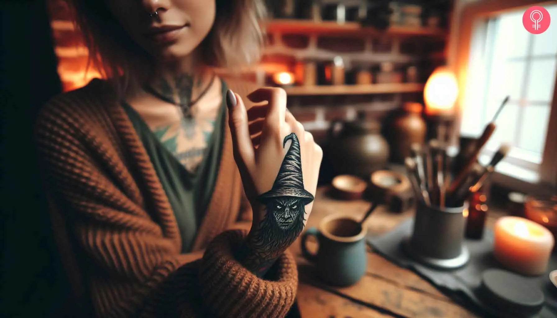 A woman with an evil wizard tattoo on her hand