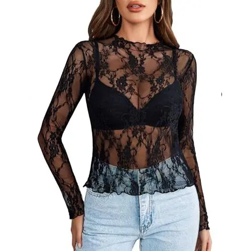 Avidlove See-Through Floral Mesh Top For Women