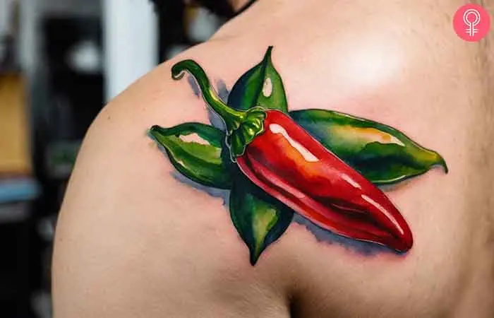 Jalapeno pepper tattoo on the shoulder