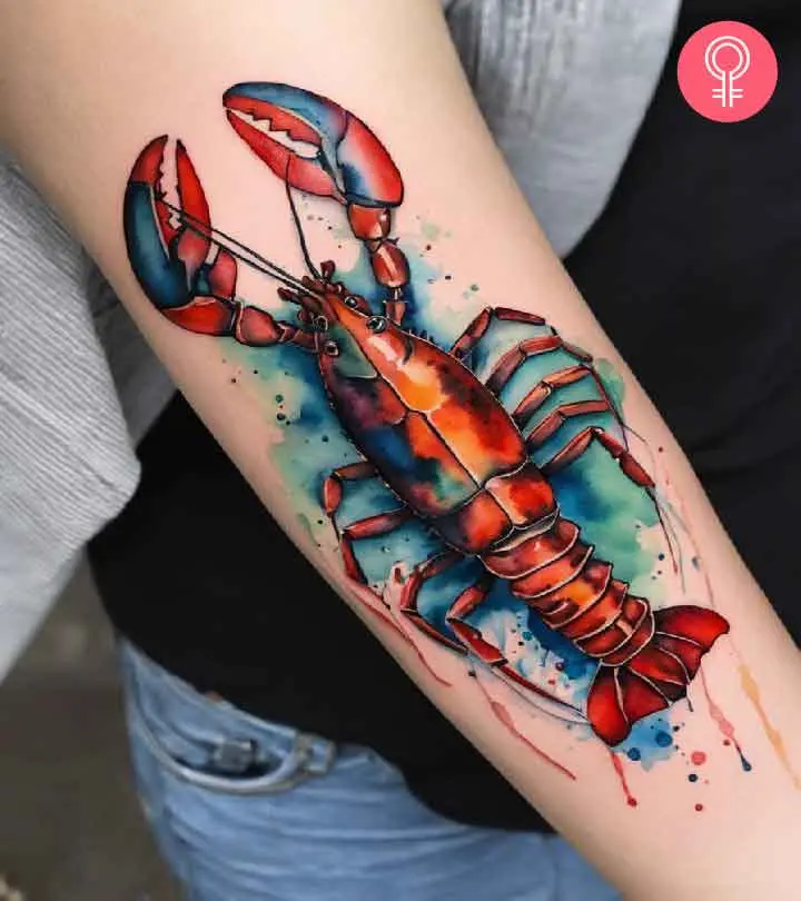 Lobster tattoo on the forearm