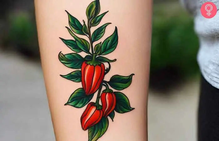 Pepper plant tattoo on the forearm