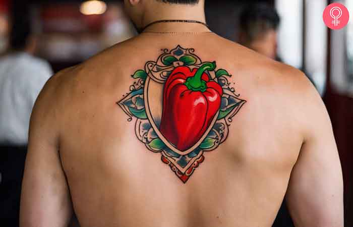 Red peppers tattoo on the upper back