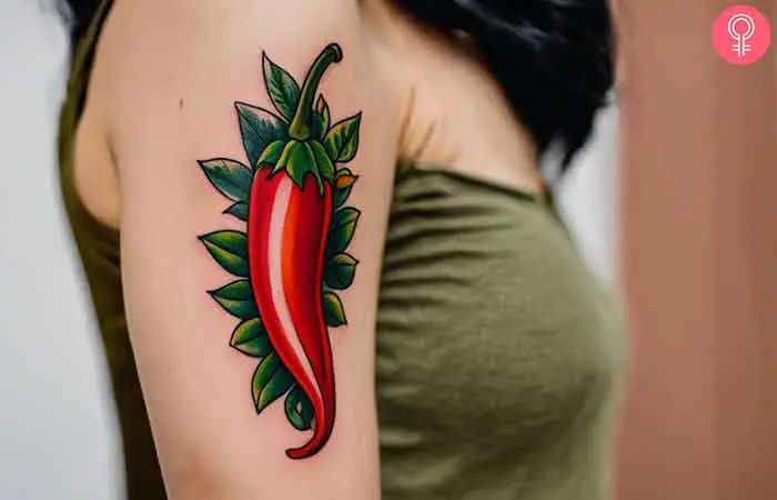 Traditional chili pepper tattoo on the upper arm