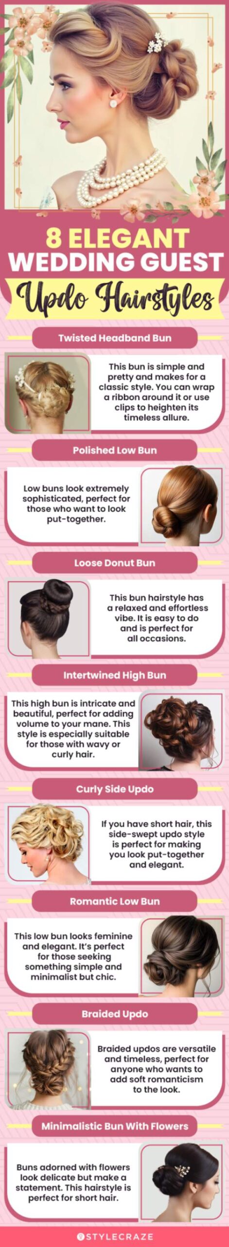8 elegant wedding guest updo hairstyles (infographic)