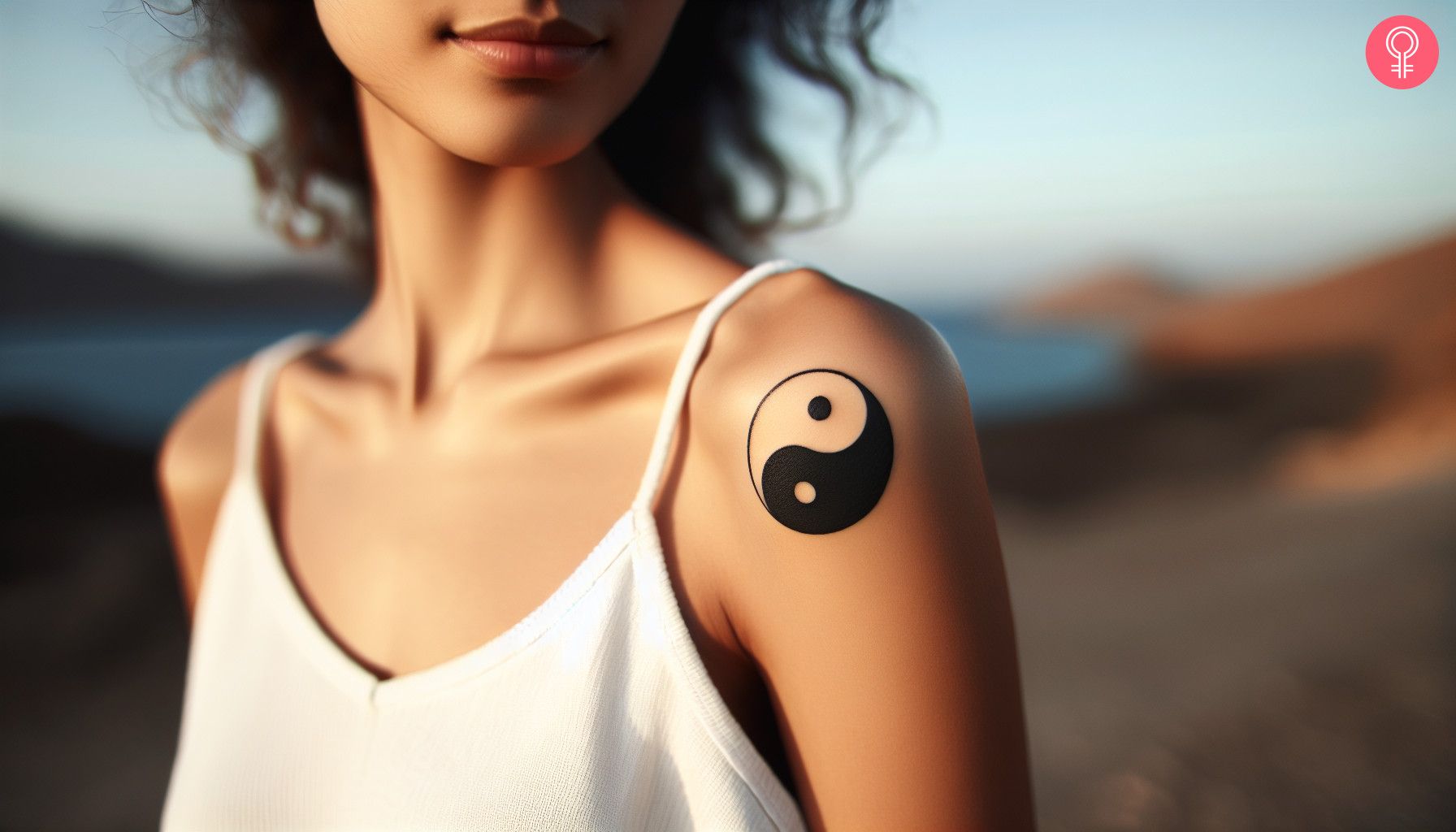 A simple yin and yang tattoo on the shoulder cuff