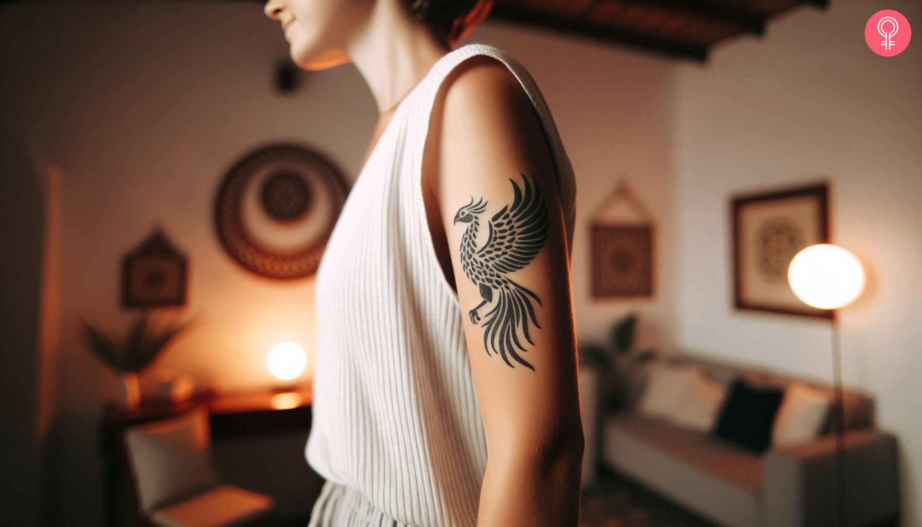 A stylish phoenix tattoo on the upper arm