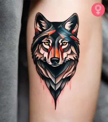 A woman flaunting a lone wolf tattoo on her arm