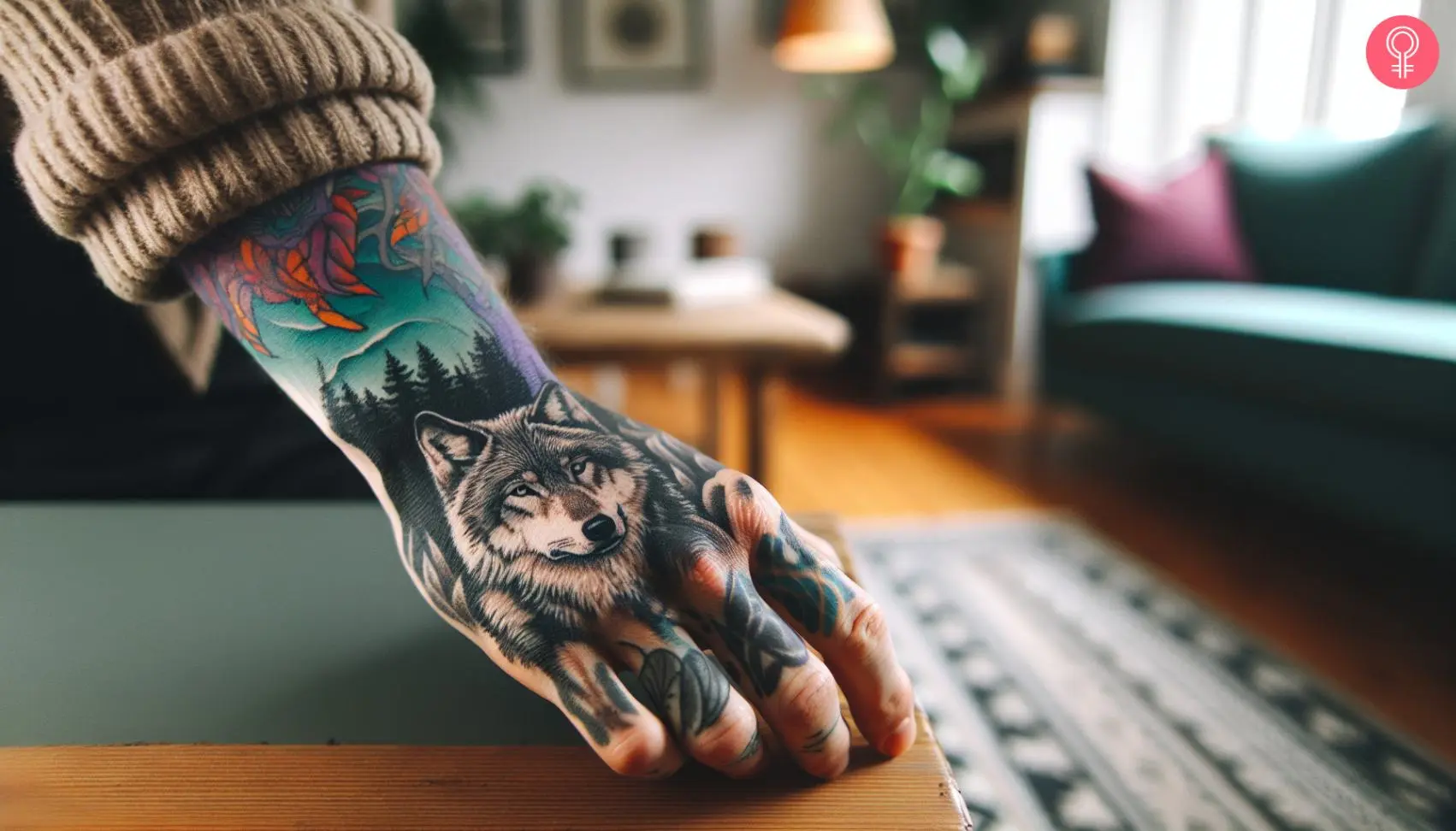 A woman with a lone wolf tattoo on the back of her hand