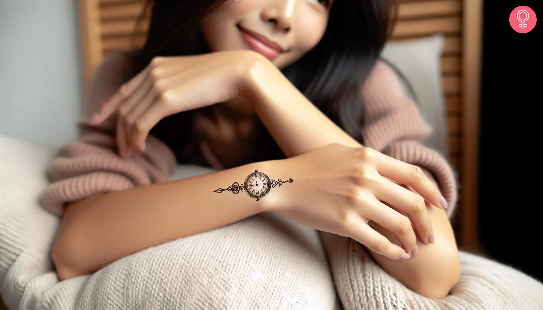 A woman with a piece tattoo on her wrist