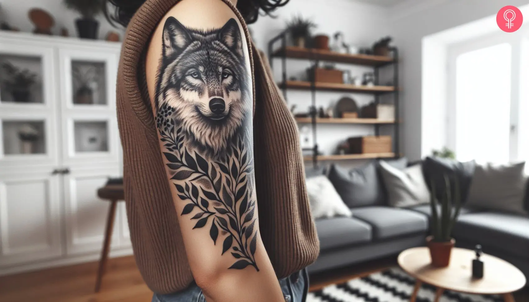 A woman with an angry lone wolf tattoo on her arm