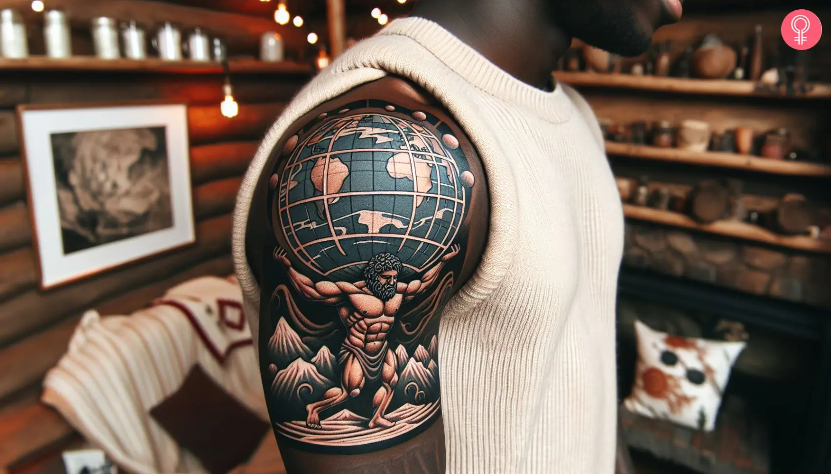 Atlas tattoo on the shoulder