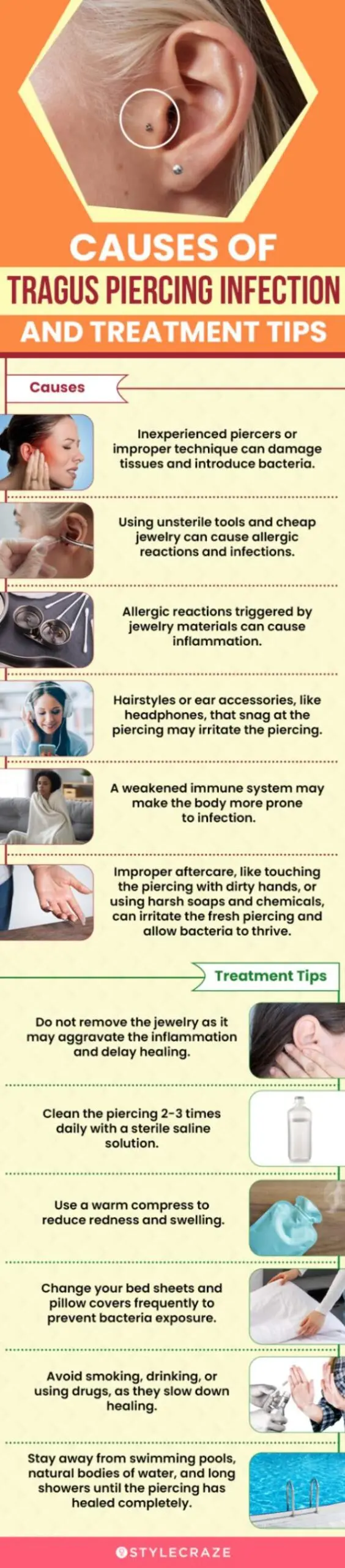 causes of tragus piercing infection and treatment tips (infographic)