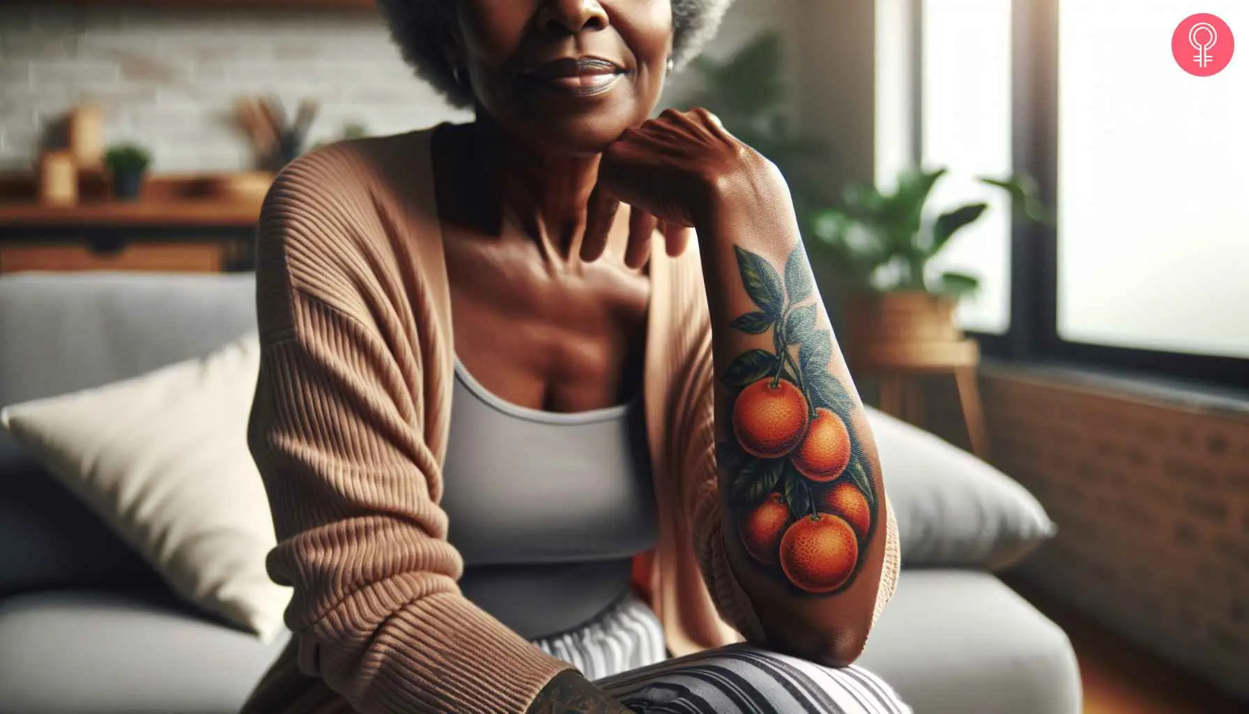 A woman with a Florida orange tattoo on her arm