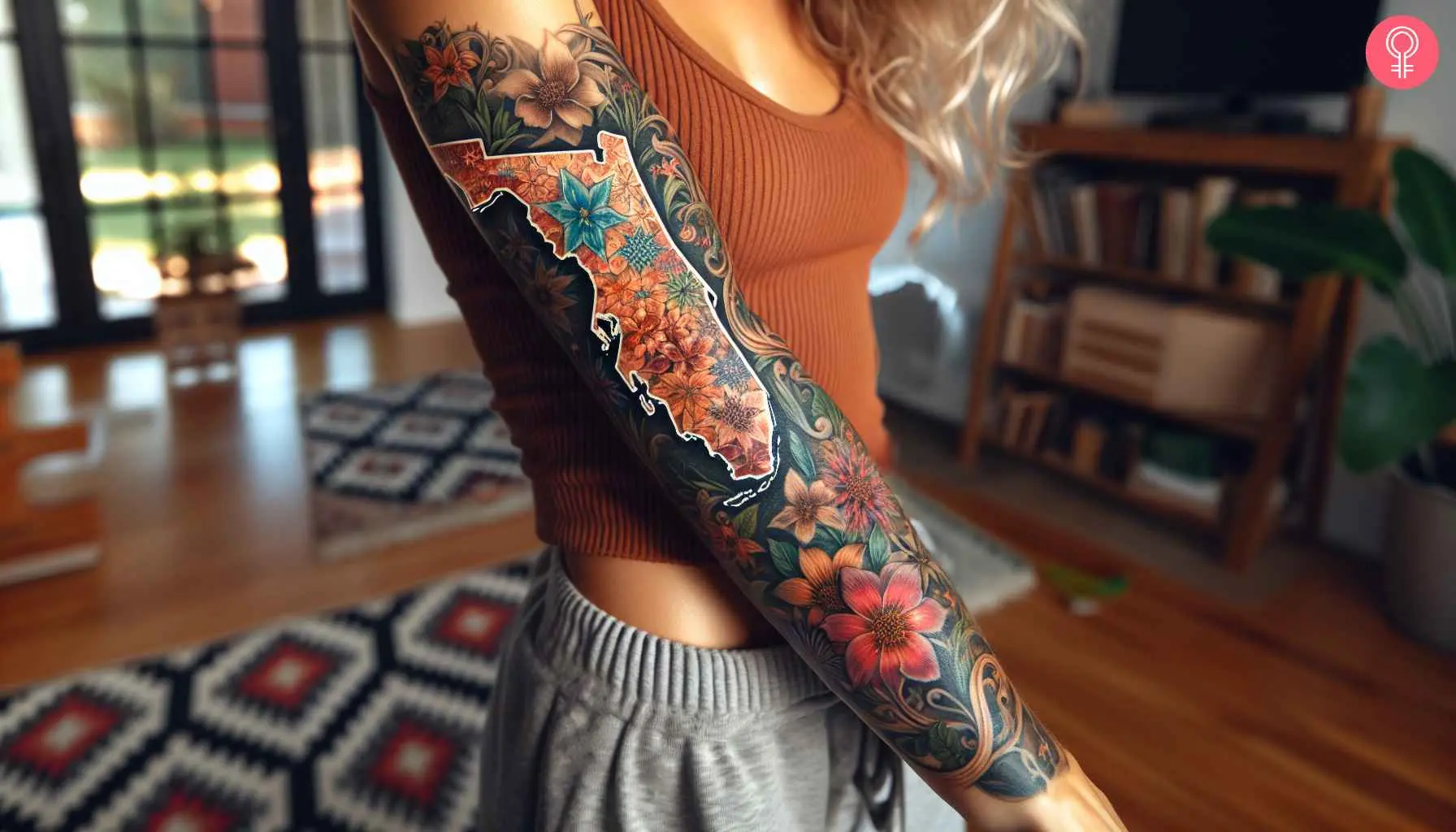 A woman with a Florida sleeve tattoo on her arm