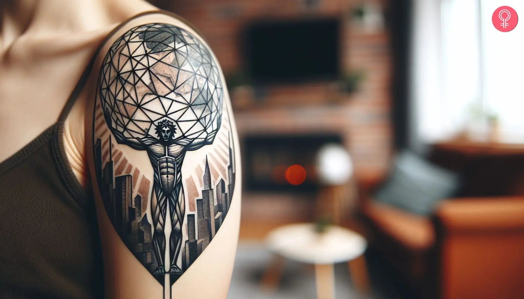 Geometric Atlas tattoo on the shoulder