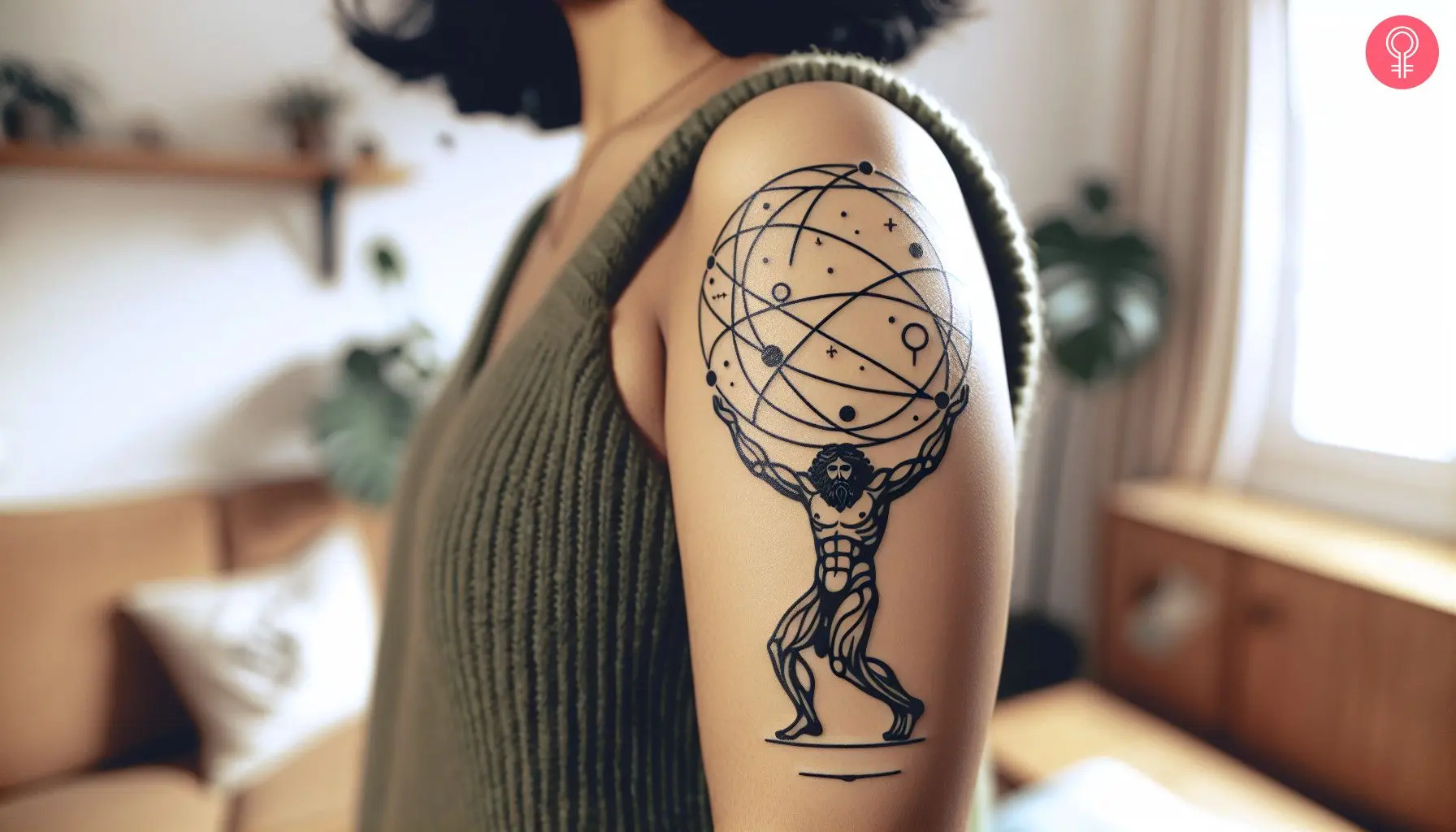 Simple Atlas tattoo on the upper arm