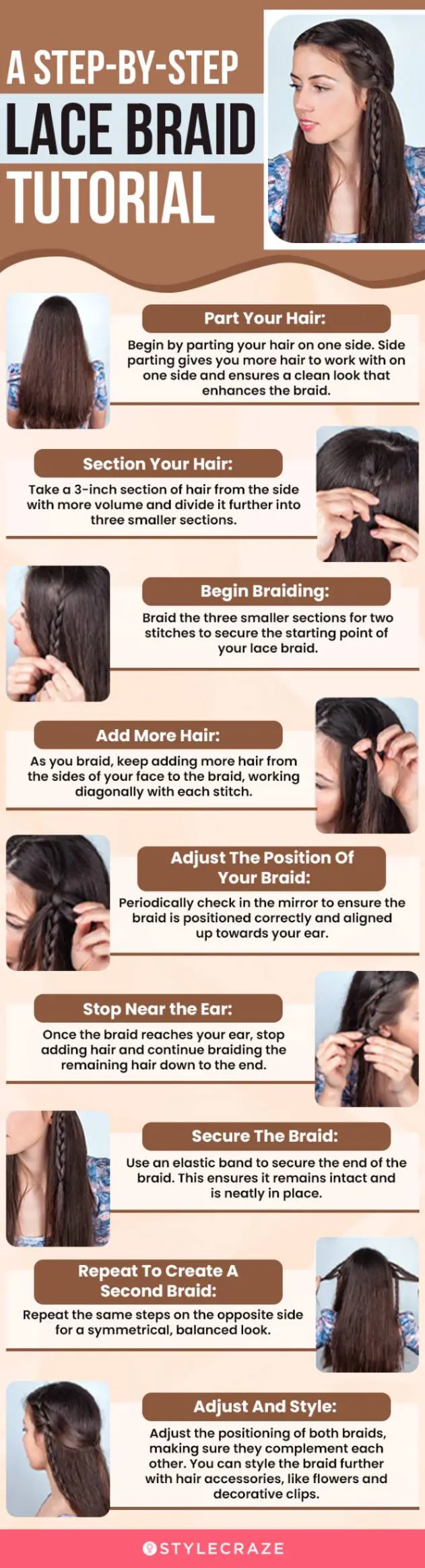 a step by step lace braid tutorial (infographic)