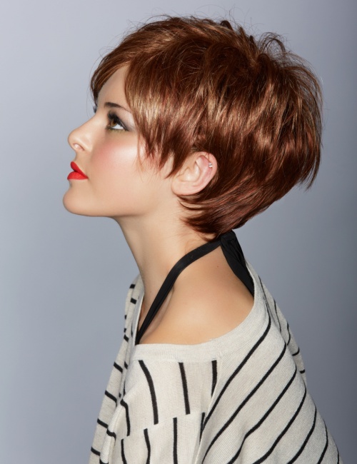 A woman with a bixie cut