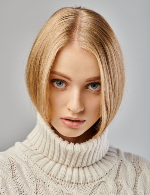 Portrait of a woman with a bubble bob