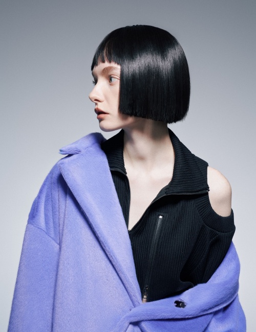 A woman with  blunt bob hairstyle 