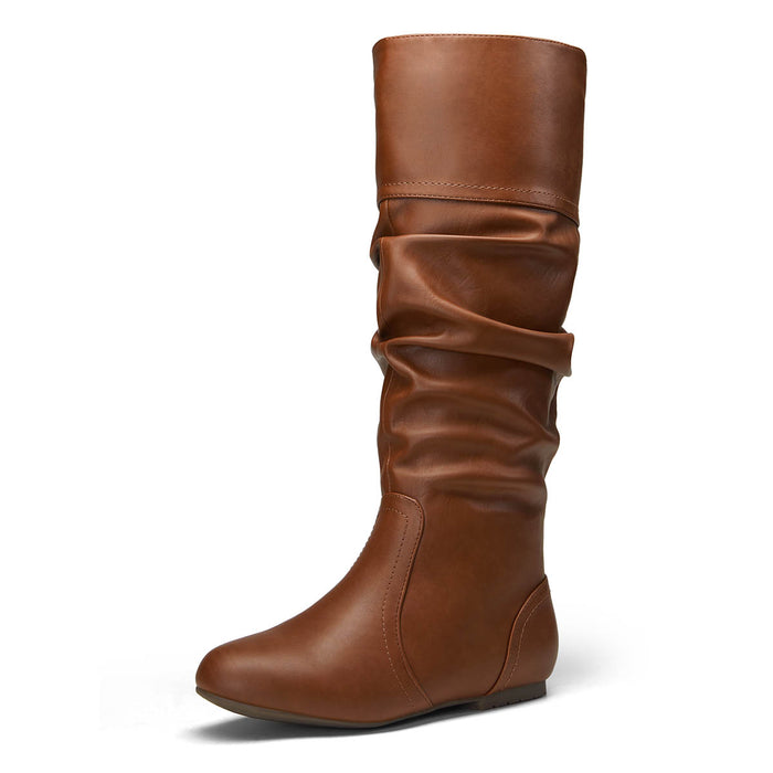  Jeossy Brown Knee High Wide Calf Boots