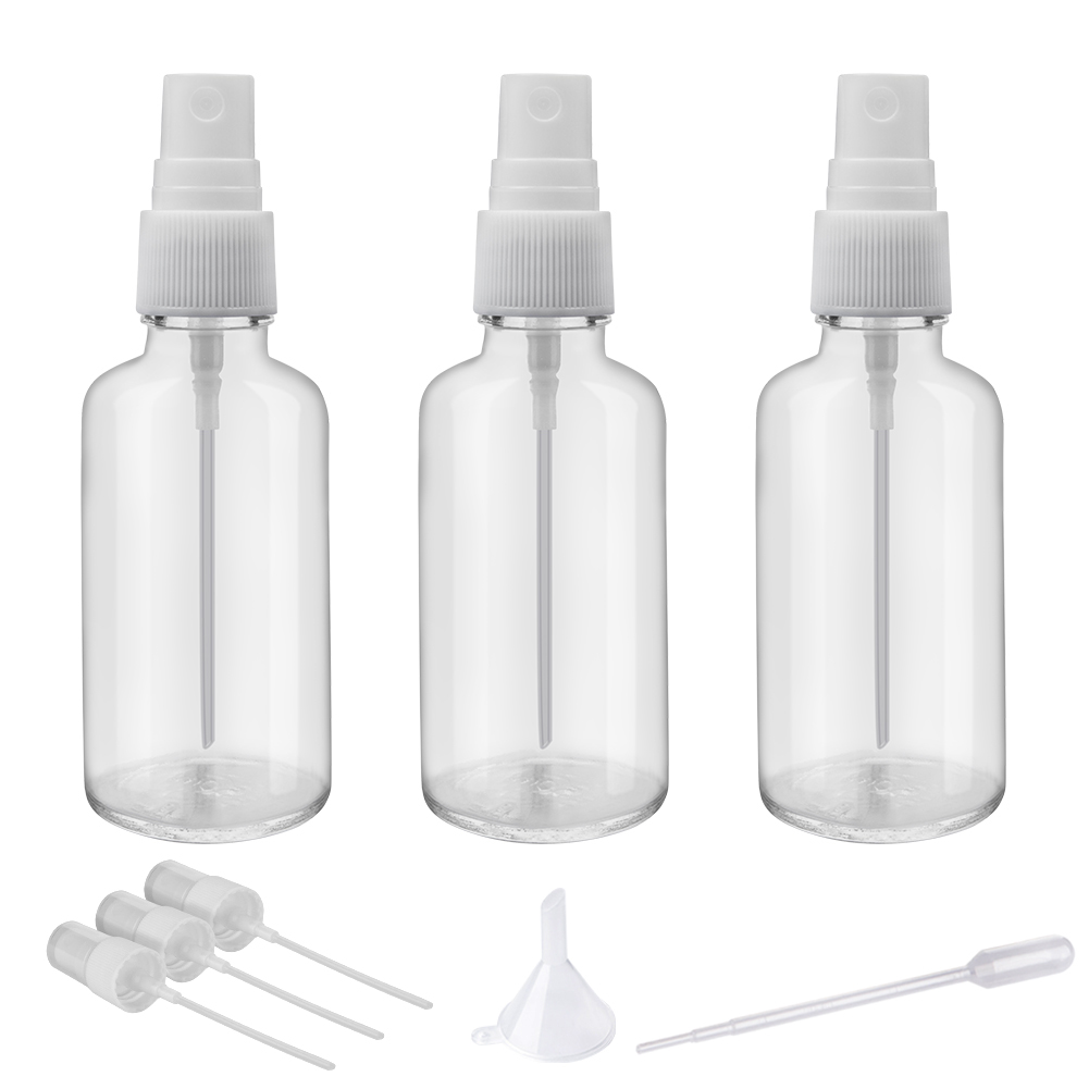 2oz Clear Glass Spray Bottles for Essential Oils, Small Spray Bottle with Plastic Sprayer - Set of 3 White Clear