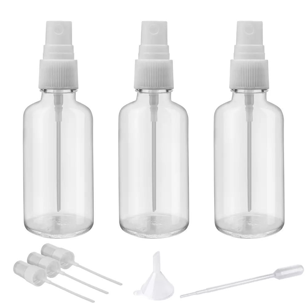 2oz Clear Glass Spray Bottles for Essential Oils, Small Spray Bottle with Plastic Sprayer - Set of 3 White Clear