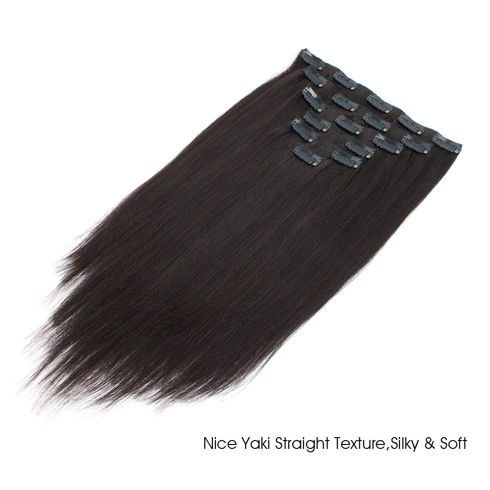 ABH AmazingBeauty Hair Real Remy Thick Yaki Hair Clip in Hair Extensions for African American Relaxed Hair 7 Pieces 120 Gram Per Set, 18 Inch 18 Inch #Natural Color (Yaki Straight)