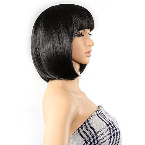 AGPTEK Short Bob Hair Wig With Flat Bangs