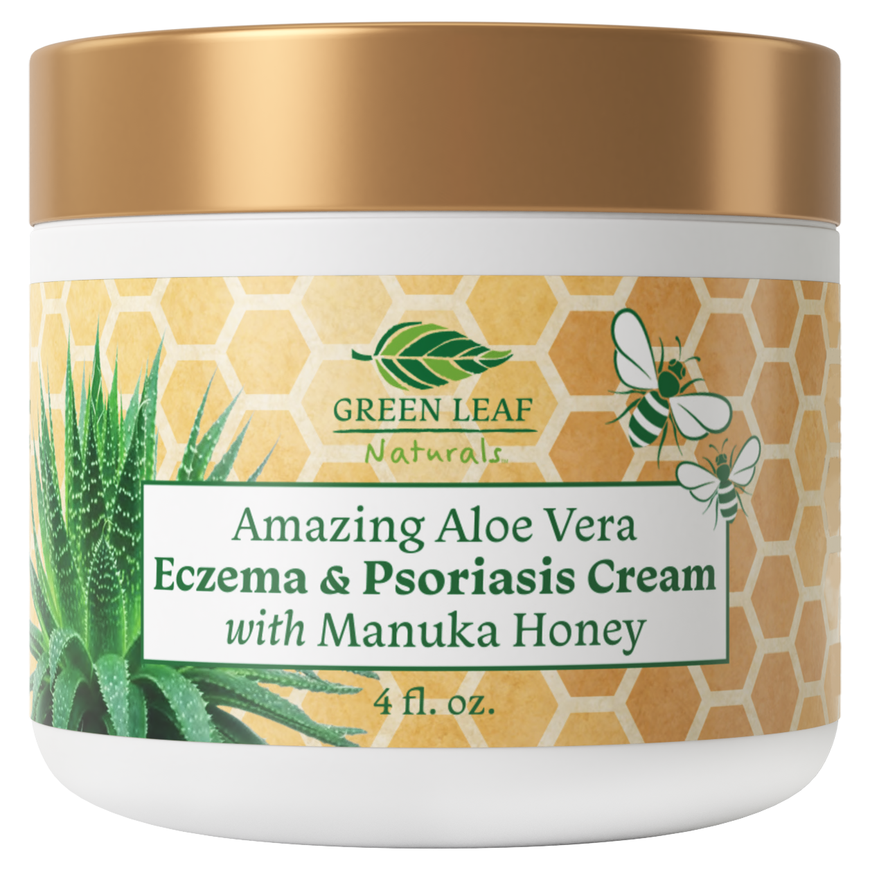 Aloe Vera Eczema Cream | Psoriasis Cream with Manuka Honey New Zealand - Soothing Natural Relief for Dry Itchy Flaky Scalp, Skin Rash, Redness, Rosacea, Acne, Dandruff - 4oz - by Green Leaf Naturals Vanilla 4 Ounce (Pack of 1)