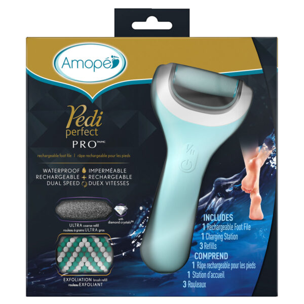 Amope Pedi Perfect Pro Wet & Dry Foot File, Callous Remover for Feet, Removes Hard and Dead Skin ? Rechargeable & Waterproof