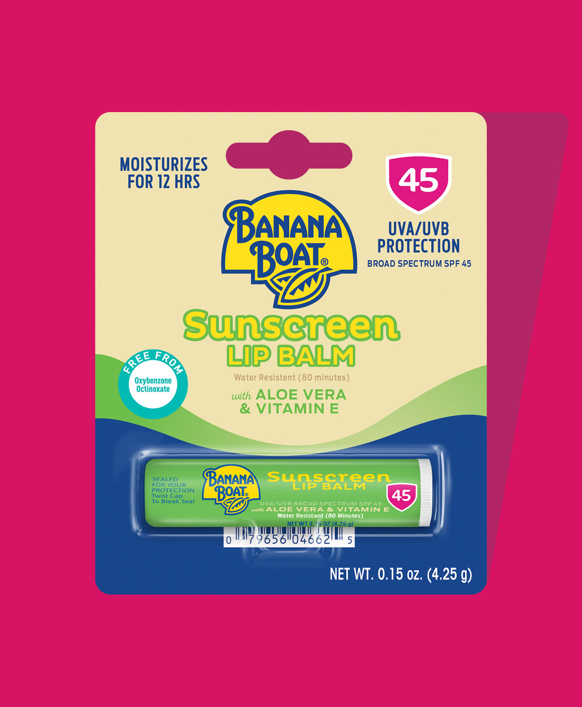 Banana Boat Sunscreen Lip Balm Aloe Vera With Vitamin E SPF 45 0.15 oz (Pack of 4)