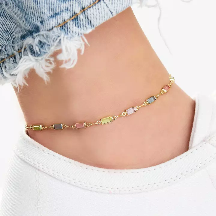 Barzel Multicolour Crystal Baguette Anklet