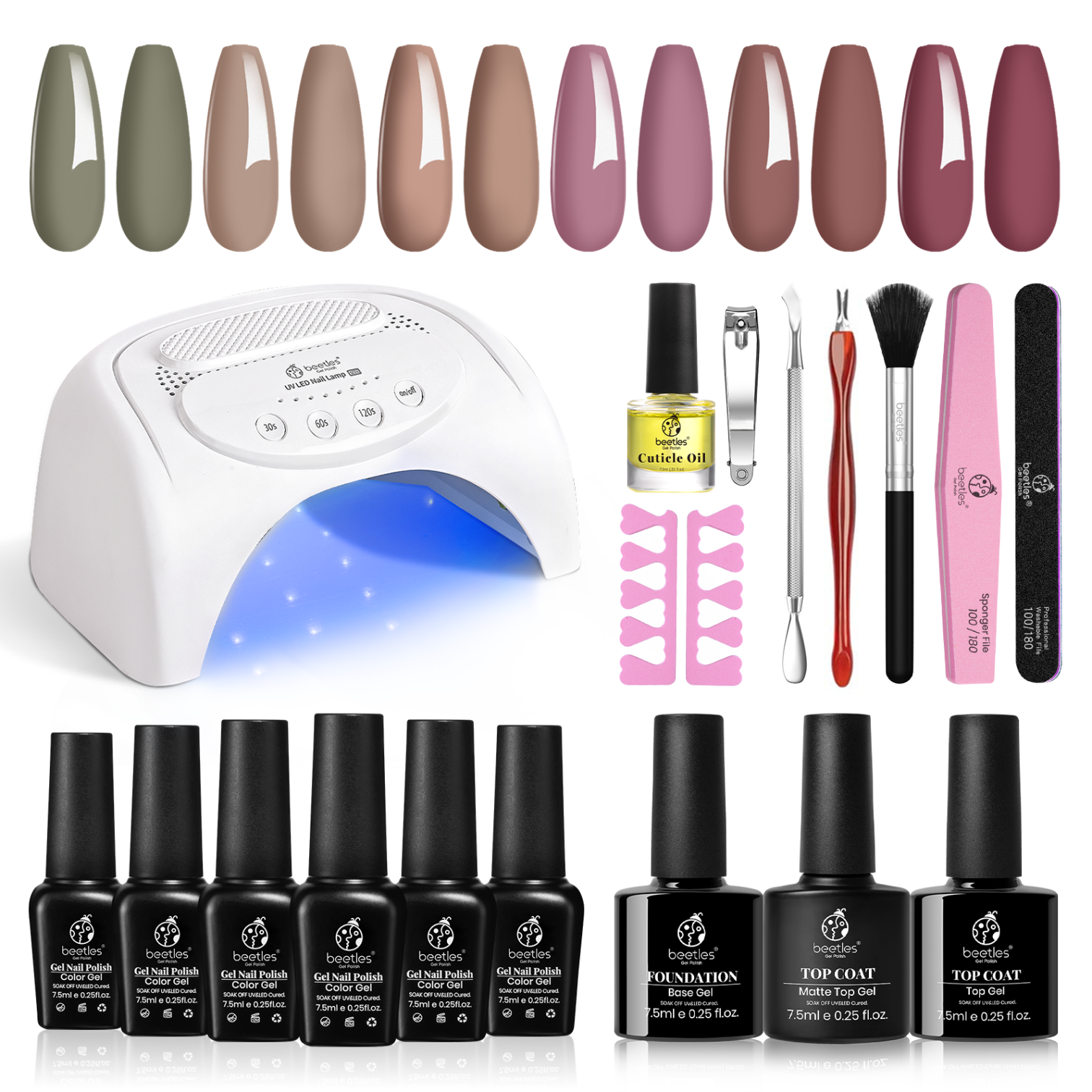 Beetles French White Glitter Gel Nail Polish Starter Kit with U V LED Light 48W Nail Lamp Gel Base Shiny Matte Top Coat Soak Off Nude Pink Gel Nail Polish Set Gel Manicure Mother's Day Gift for Women A-Nude Pink White