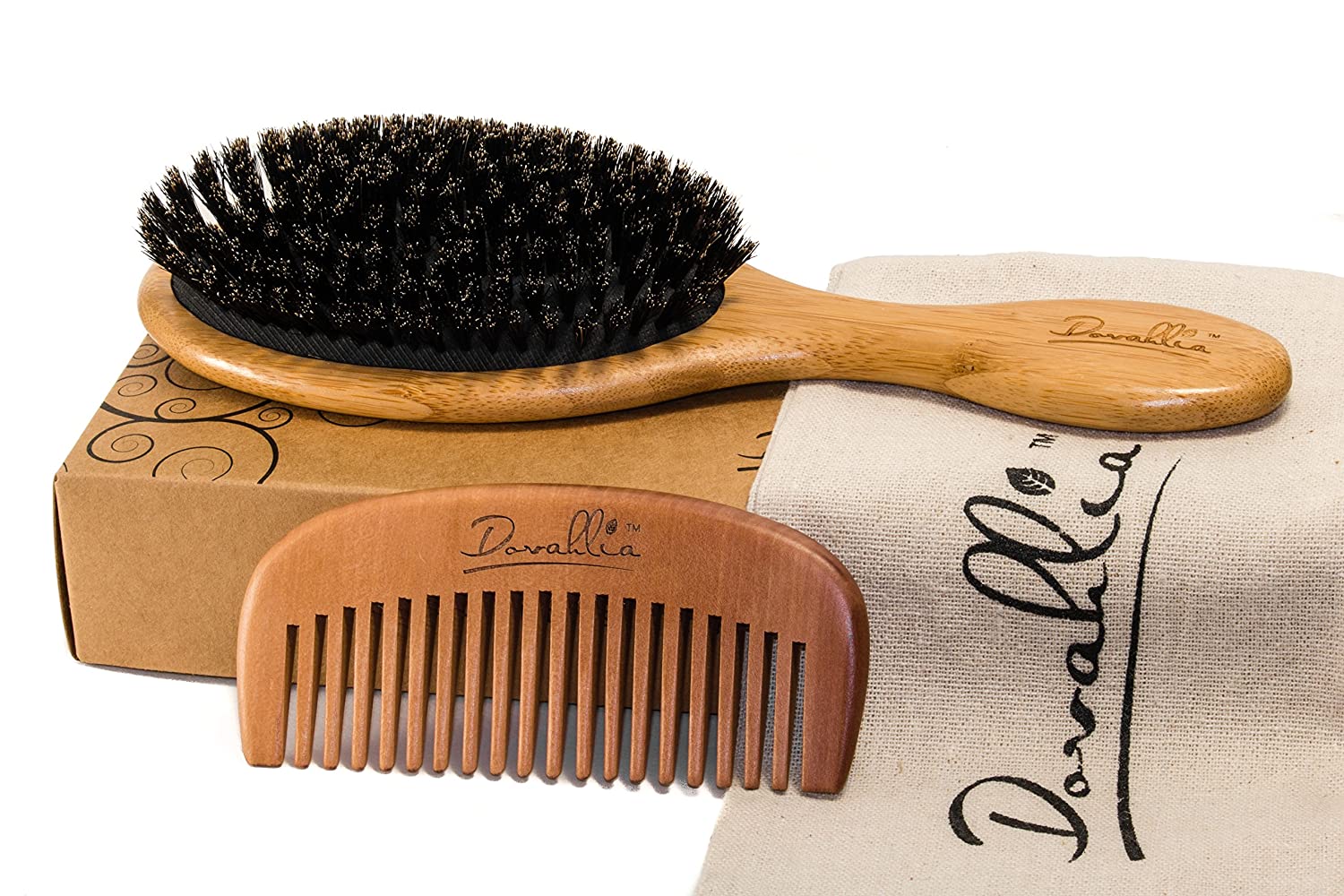 Boar Bristle Hair Brush Set for Women and Men