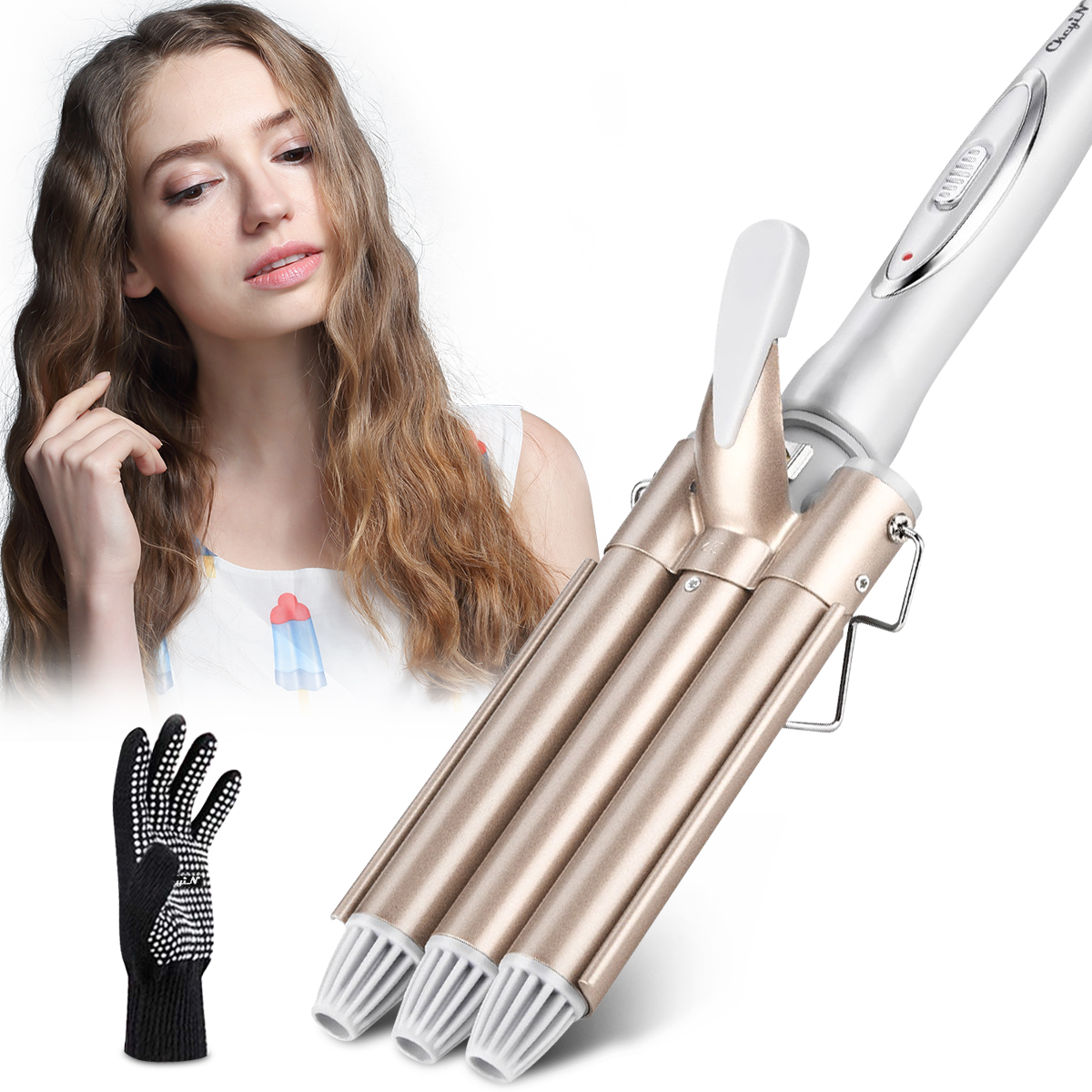 CkeyiN 3 Barrel Curling Iron Wand With 1 Heat Resistant Glove