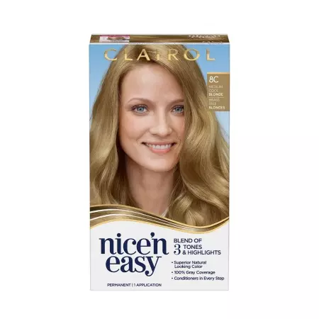 Clairol Nice'n Easy Permanent Hair Dye, 8C Medium Cool Blonde Hair Color