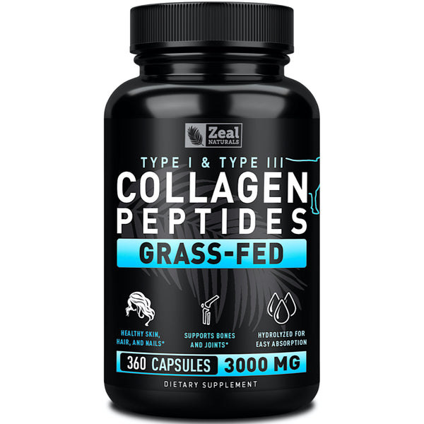Collagen Peptides Collagen Pills (360 Capsules) Grass Fed Collagen Pepetide Powder - Hydrolyzed Collagen Powder for JointTendon SupplementHair Skin and Nails