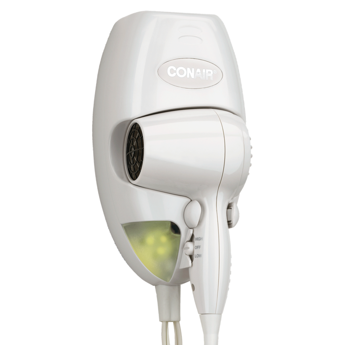 Conair 1600 Watt Wall-Mount Hair Dryer with LED Night Light, White