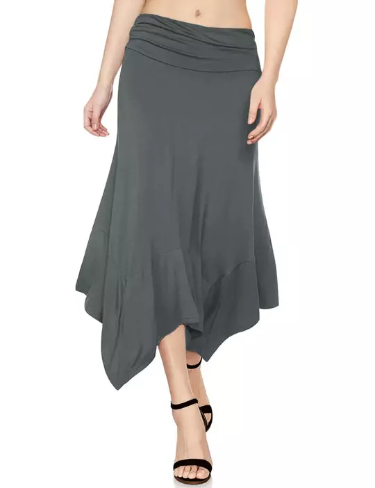 DJT Women’s Flowy Handkerchief Hemline Midi Skirt