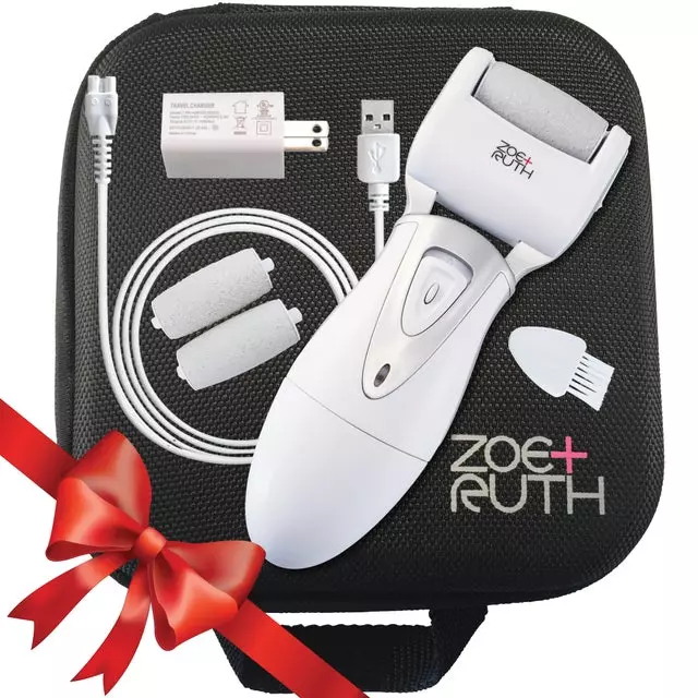 Electric Callus Remover Foot File, Rechargeable Pedicure Tools for Dry Hard Cracked Dead Skin on Your Heels & Feet by Zoe+Ruth ZR-CR200. 3 Professional Quality Pedi Exfoliation Rollers & Storage Case