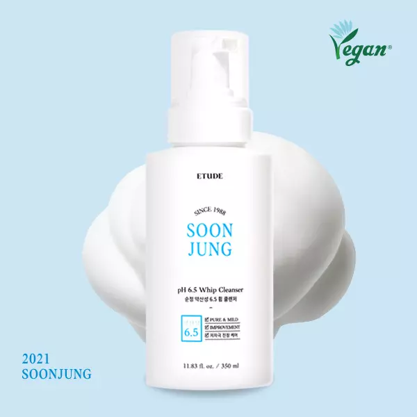 ETUDE SoonJung pH 6.5 Whip Cleanser 5.1 fl. oz. (150ml) 21AD| Non Comedogenic & Hypoallergenic Soft Bubble Hydrating Facial Cleanser for Sensitive Skin | Fragrance-Free Low-pH Korean Face Wash | K-Beauty 150ml (21AD)